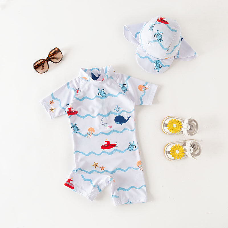 Little Sunfish | Costume da Bagno per Neonati con Cappello Solare UPF 50+