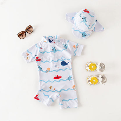 Little Sunfish | Costume da Bagno per Neonati con Cappello Solare UPF 50+